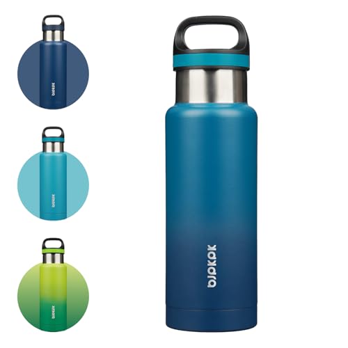 BJPKPK Insulated Water Bottle 18OZ Stainless Steel Water Bottle with Handle Double Walls Vacuum Insulated BPA Free Flask, Indigo Black