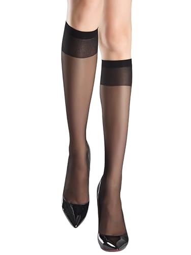 leg elegant Sheer Knee High Stockings for Women, 6 Pairs Knee High Transparent Toes Nylons Pantyhose for Women (Black-002)