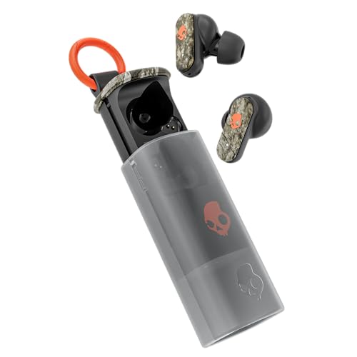 Skullcandy Dime Evo Wireless Earbuds, Bluetooth Headphones, Noise Isolating Fit, Up to 36 Hours Battery, Microphone, Easy Carry with Clip-Anywhere Case - Realtree APX Black/Orange