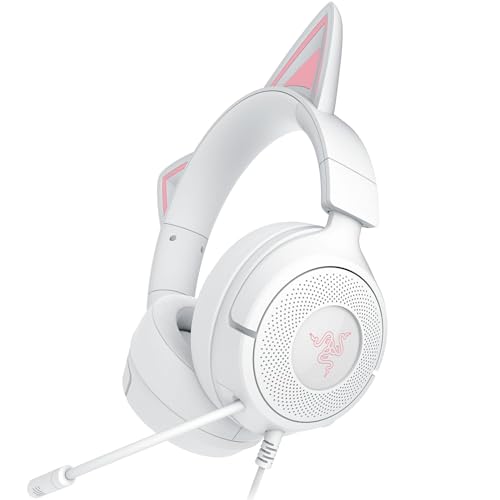 Razer Kraken Kitty V3 X Wired Gaming Headset: Kitty Ears - HyperClear Cardioid Mic - 40 mm Drivers - 7.1 Surround Sound - Comfy Ear Cushions - Cross-Platform via 3.5mm PC, PS5, Xbox, Switch 2 - White
