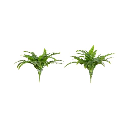 Nearly Natural 19-in UV Resistant Artificial Boston Fern, Set of 2, Large Hanging Fake Plant Wall Decor with 24 Fronds, Faux Fern Vines that Look Real for Home & Garden Decor, Outdoor Porch Decoration