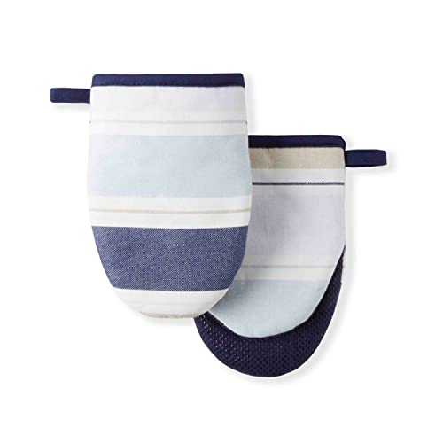Martha Stewart Thin Stripe Mini Oven Mitt 2-Pack Set, Blue, 5.5"X8"