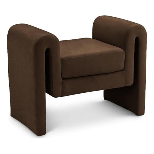 Meridian Furniture 180Brown Stylus Collection Modern | Contemporary Velvet Upholstered Bench with Soft Brown Velvet and Curved Arms, 31" W x 17" D x 24.5" H, Brown