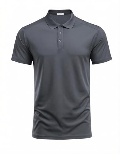 PINSPARK Men's Golf Polo Shirts Moisture Wicking Quick Dry Performance Short Sleeve Collared Shirt Slim Fit Athletic Polos Dark Gray