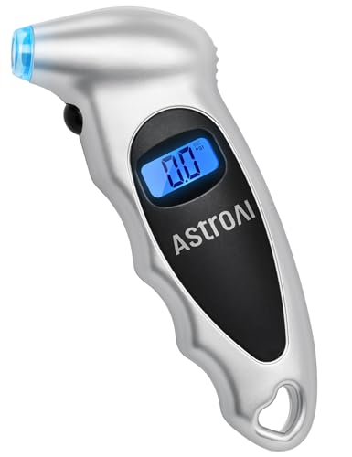 AstroAI Digital Tire Pressure Gauge 0-150PSI Calibrated to ANSI B40.7 +/-1PSI, Accurate in 0.1 Increments, 4 Pressure Measurements for Car Truck Bicycle with Backlight LCD, Silver