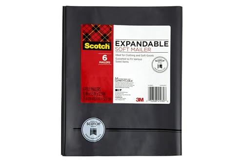 Scotch Expandable Soft Poly Mailer, Self-Seal, 10 in x 12.9 in with 3.75 in. Bottom Gusset, 6-Pack