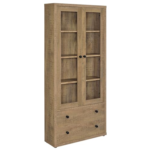 Coaster Home Furnishings - Hawthorne - 4-Shelf Wood Accent Cabinet with Glass Doors - Glass and Wood, Drawers - Farmhouse Style - Living Room, Entryway & Home Kitchen - Mango - 953479