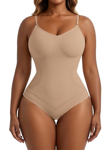 Xcutting Women's Shapewear Bodysuit Tummy Control Seamless,Khaki Brief, M