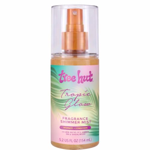 Tree Hut Tropic Glow Hair & Body Mist, Hydrating & Alcohol-Free, Light Shimmer Body Spray with Almond, Golden Amber, and Sandalwood Notes, Alcohol-Free Formula, Versatile Body Spray, 5.2 Fl Oz.