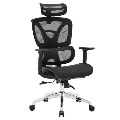 GarveeHome Ergonomic Office Chair, High Back Ergonomic Desk Chair with Adjustable Lumbar Support,Mesh Home Office Chair Gaming Chair,Up to 400 LB,Black