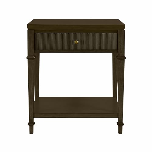 Martha Stewart Kenna Drawer Nightstand for Bedroom Nightstand with Drawer Lily Pond Collection Bedside Table Cottage Design Fluted Drawer, Metal Hardware, Coastal Bedroom Furniture, 26" H Dark Coffee