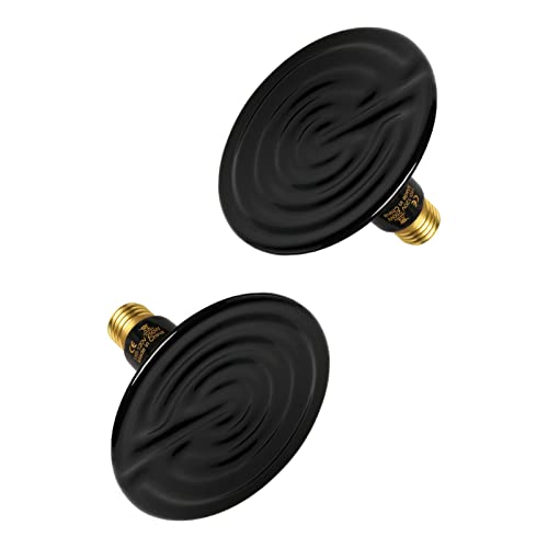 Simple Deluxe 250W Reptile Ceramic Heat Lamp Bulb Warm Emitter Brooder Coop Heater for Amphibian Pet & Incubating Chicken No Light Emitting, Snake/Lizard/Spider, 2-Pack