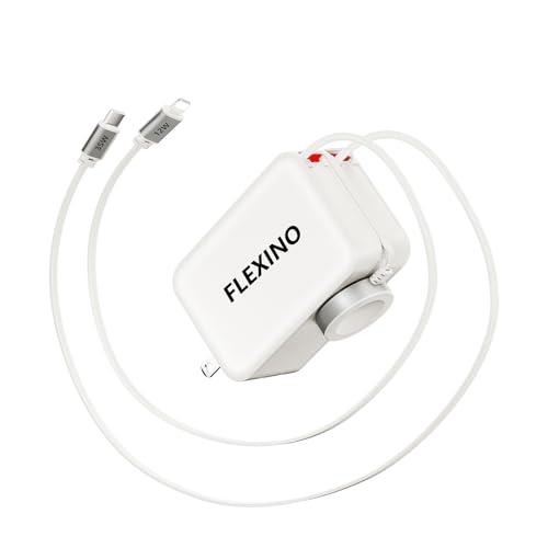 Flexino 5-in-1 Retractable Wall Charger with Apple Watch Charging, Foldable Plug Charger with 3.28ft Retractable Cable for iPhone 17/16/15/14 Pro Max, iPad & Wireless Earbuds (White)