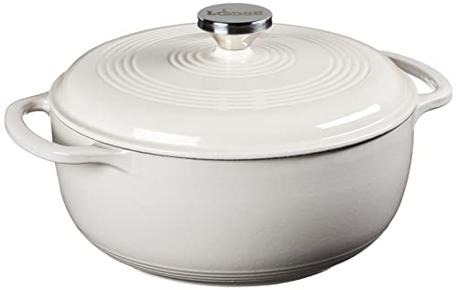 Lodge 4.5 Quart Enameled Cast Iron Dutch Oven with Lid – Dual Handles – Oven Safe up to 500° F or on Stovetop - Use to Marinate, Cook, Bake, Refrigerate and Serve – Oyster White