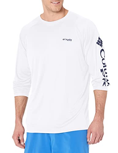 Columbia Men's PFG Terminal Tackle Long Sleeve Fishing Shirt, White/Nightshade Logo, XX-Large