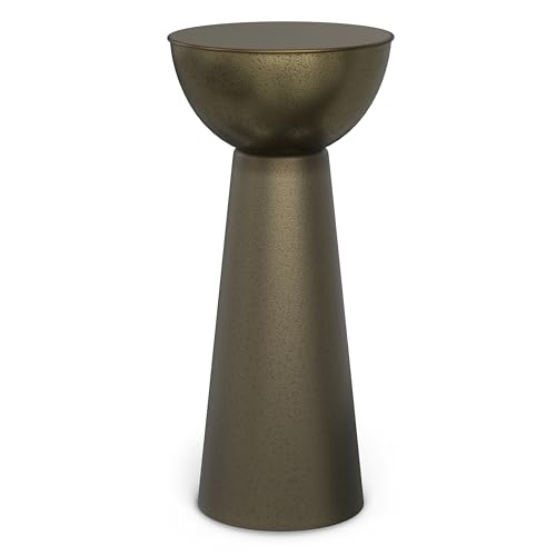 SIMPLIHOME Surrey Metal Table - 12 inch Wide Solid Iron Round Side Table in Antique Gold, Contemporary Accent Table for Living Room or Bedroom with Handcrafted Textured Finish, Assembled