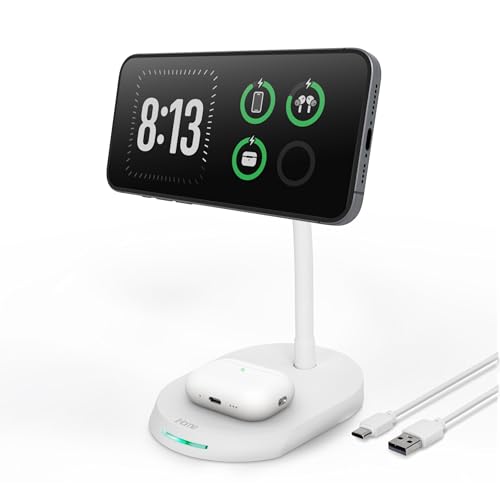 iHome Magnetic Charging Stand, 15W Wireless Charger for iPhone, Apple Watch & AirPods (2-in-1)
