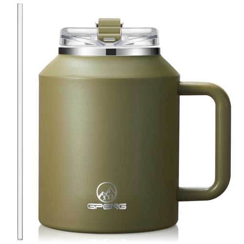 Gpeng 30/40/50 oz Tumbler with Handle, Water Bottles with Straw Lid, Insulated Stainless Steel Travel Mug Cup Holder Friendly, Keep Drinks Cold or Hot for Hours (ArmyGreen, 50 oz)