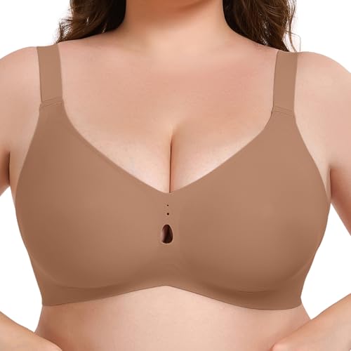 Xcutting Jelly Bras for Women Supportive Wireless Comfort Bra Full Coverage No Underwear Seamless Plus Size for Older Women (Coffee, M)