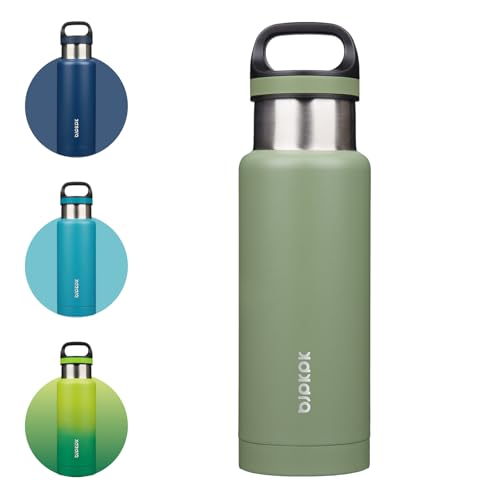 BJPKPK Insulated Water Bottle 18OZ Stainless Steel Water Bottle with Handle Double Walls Vacuum Insulated BPA Free Flask, Forest Green