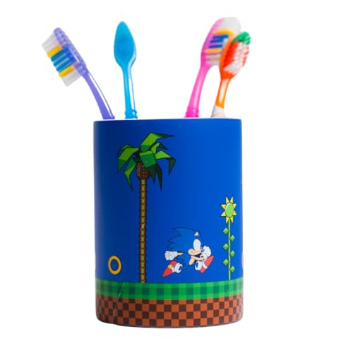 Sega Sonic The Hedgehog Gamer Kids Toothbrush Holder - Makeup Brushes/Pens Tumbler, (Officially Licensed Product) By Franco