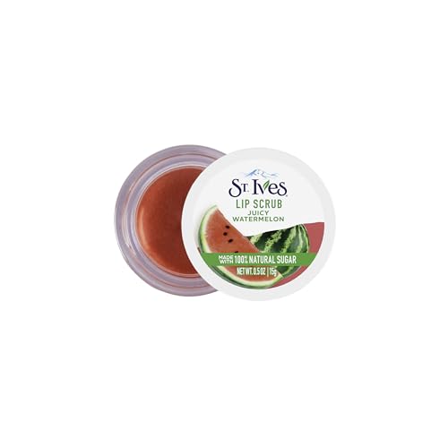 St. Ives Watermelon Lip Scrub, Sugar Exfoliator with 100% Natural Ingredients, Helps Smooth Away Dullness, 0.5 oz Jar