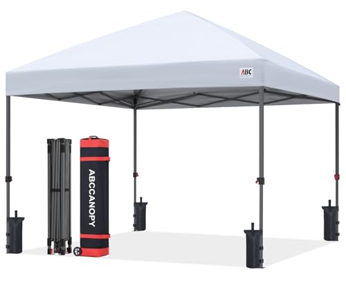 ABCCANOPY 10x10 Pop Up Canopy Tent, Easy Setup Instant Shelter with Wheeled Bag, Heavy Duty Outdoor Canopy for Beach, Market, Backyard, UV Protection, Outdoor Weather Protection (White, 10x10)