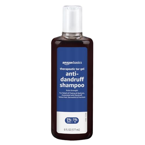 Amazon Basics Therapeutic Plus Coal Tar Anti-Dandruff Shampoo Extra Strength 1%, for Seborrheic Dermatitis, Psoriasis, Itching and Flaking Scalp, 6 Fl Oz, Pack of 1