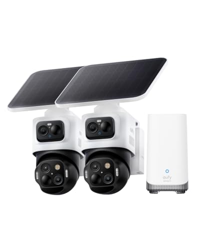 eufy Security eufyCam S4 2-Cam Kit,4K Solar Camera Wireless Outdoor, 3-Lens Bullet-PTZ Cam, 360°View Cross-Cam Track, Al Recognition, 8X 2oom, Color Night Vision, 0 Monthly Fee, Expandable up to 16TB