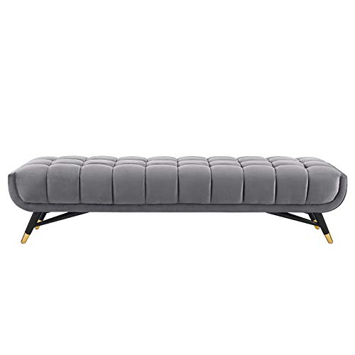 Modway Adept Mid-Century Modern Velvet Upholstered Tufted Accent Bench in Gray