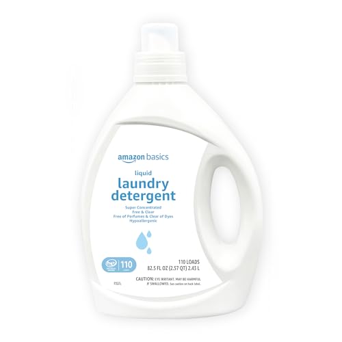 Amazon Basics Concentrated Liquid Laundry Detergent, Hypoallergenic, Free of Perfumes & Clear of Dyes, High Efficiency, 110 Loads, 82.5 Fl Oz (Previously Solimo)