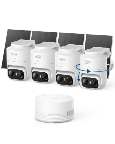 eufy Security eufyCam C37 4-Cam Kit, 360° Pan and Tilt Auto Tracking, Security Cameras Wireless Outdoor, 2K Solar Powered, Human/Vehicle/Pet/Face AI Detection, No Monthly Fee, Built-in Local Storage