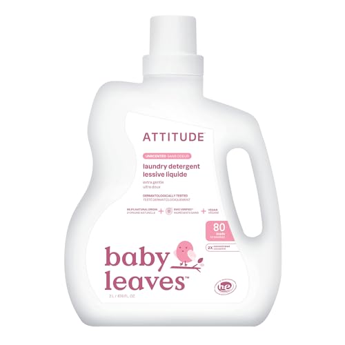 ATTITUDE Baby Laundry Detergent, Unscented HE Compatible Liquid, Extra Gentle, Concentrated, EWG Verified, Dermatologist Tested, Vegan, 80 Loads, 67.6 Fl Oz