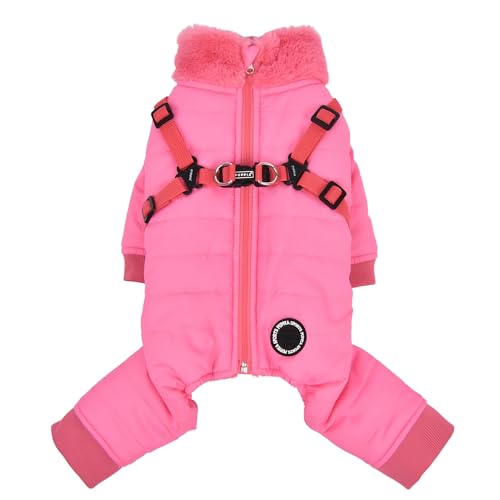 Puppia Everson Dog Jumpsuit Winter Season Intrgrated Harness for Small and Medium Dogs, Pink, Large
