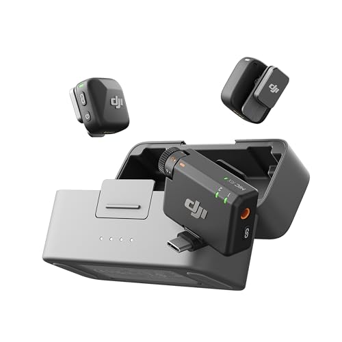 DJI Mic Mini (2 TX + 1 RX + Charging Case), Wireless Lavalier Microphone for iPhone/Camera/Android, Ultralight, Detail-Rich Audio, 48h Use, Noise Cancelling, Automatic Limiting, Vlog, Streaming