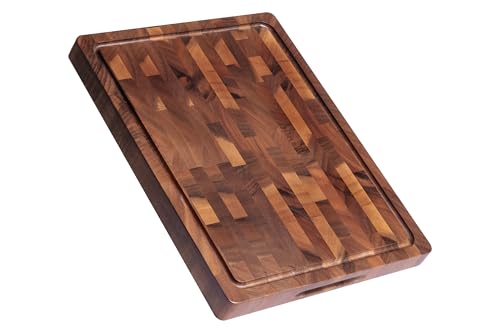 THETCHRY Walnut Wood Cutting Boards for Kitchen, End Grain Chopping Board Double Sided, Large Cutting Board with Handle, Charcuterie Butcher Block for Meal Prep & Serving with Gift Box, 17"×13"×1"