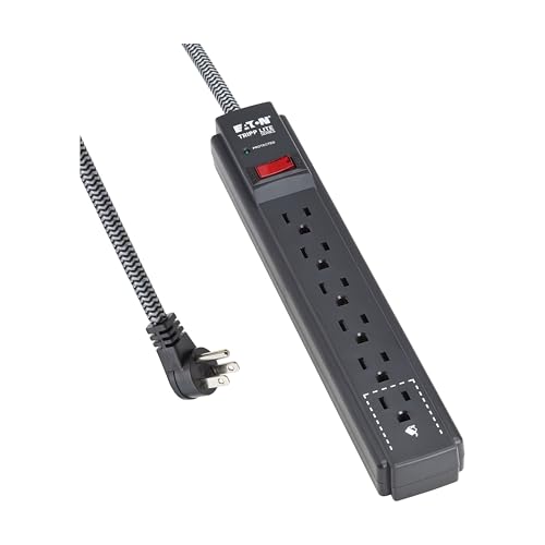 Eaton Tripp Lite Series 6-Outlet Surge Protector Power Strip, Flat Plug 20ft Braided Extension Cord, 1200 Joules, 15A Circuit Breaker, Lifetime Manufacturer's Warranty & $10,000 Insurance (TLP620DB)