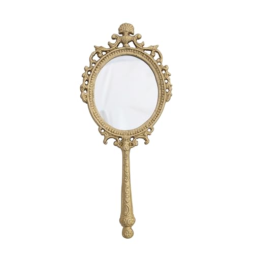 Creative Co-Op Embossed Metal Framed Hand Mirror, Antique Gold Finish