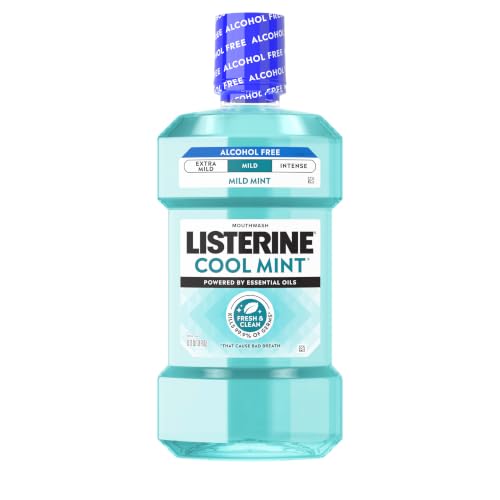 Listerine Cool Mint Alcohol-Free Mild Mouthwash, Oral Rinse Kills 99.9% of Germs that Cause Bad Breath, Less Intense Taste, Mild Mint Flavor, 1 L