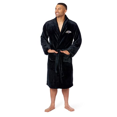 Northwest NFL Baltimore Ravens Adult Unisex Silk Touch Bathrobe, Large/X-Large, Black, Officially Licensed Loungewear, Soft Plush Polyester
