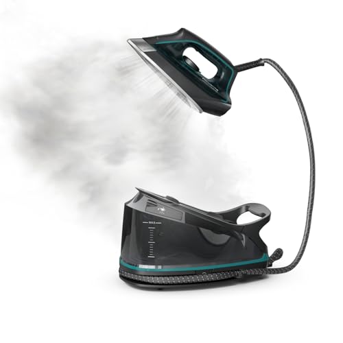 Rowenta Iron for Clothes, High Pressure Steamer Iron with Boiler System, 400 Steam Holes, Vertical Steaming, 37oz Tank, Stainless Steel Soleplate, Auto-Off 1800 watts, Black Green, DG7626