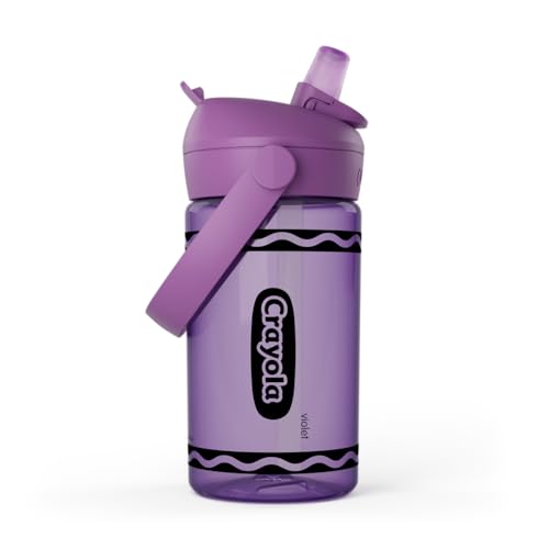 CamelBak Crayola Flip Straw Kids Water Bottle with Bite Valve, Tritan Renew Design for School and Everyday Use, 14oz, Violet