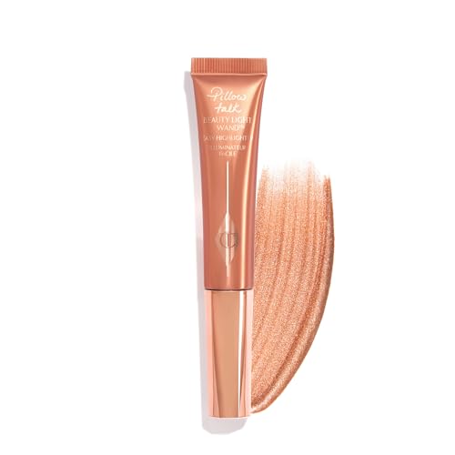 Charlotte Tilbury Pillow Talk Beauty Light Wand Liquid Highlighter Makeup - Soft-Focus Nude-Pink Highlighter & Blush for Cheeks - Pearlescent, Weightless Radiant Finish - Pillow Talk Medium