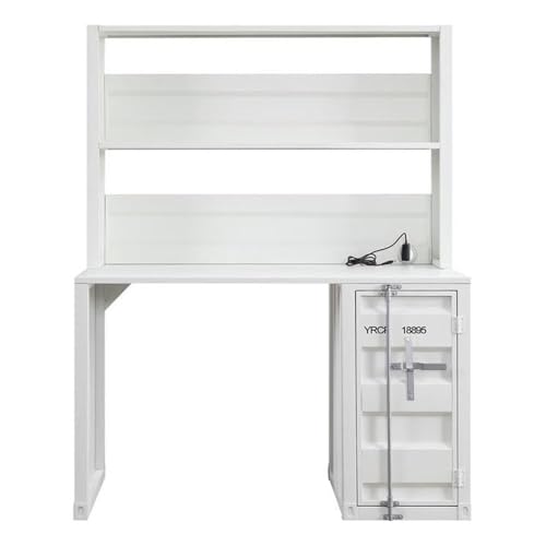 Acme Cargo Metal Desk and Hutch with Shelf in White