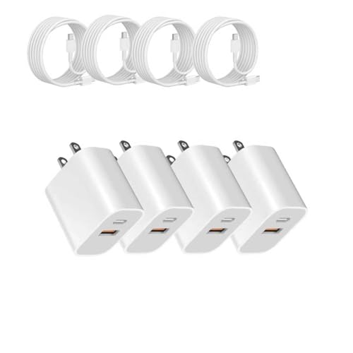 USB Power Block，wall Charging Adapter, Dual-Port Charger with c to c Cables for iPhone 17/16/16 Pro Max/15 Series/Pro and More (White, 4-Pack)