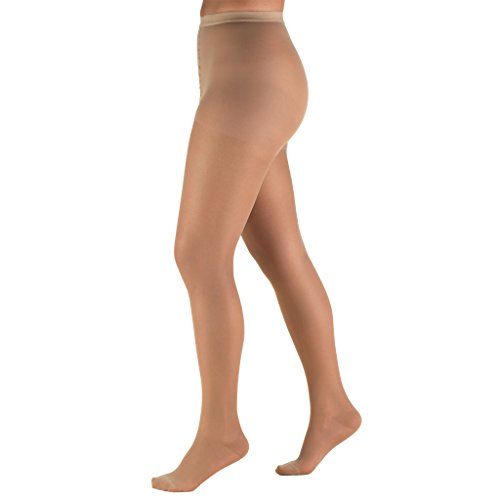Truform 15-20 mmHg Compression Pantyhose, Sheer 20 Denier Women's Shaping Tights, Light Beige, Medium