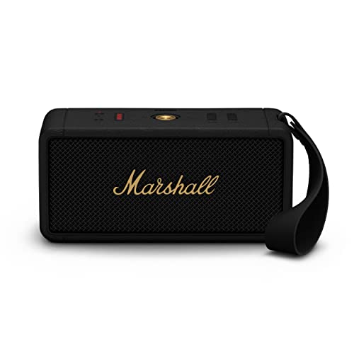 Marshall Middleton Portable Bluetooth Speaker - Rugged Waterproof/Dust-proof Design | Loud Stereo Sound, Deep Bass | Compact and Wireless for Travel and Outdoors - Black and Brass