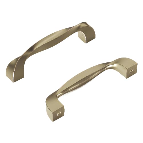Hickory Hardware 1 Pack Solid Core Kitchen Cabinet Pulls, Luxury Cabinet Handles, Hardware for Doors & Dresser Drawers, 3-3/4 Inch (96mm) Hole Center, Elusive Golden Nickel, Twist Collection