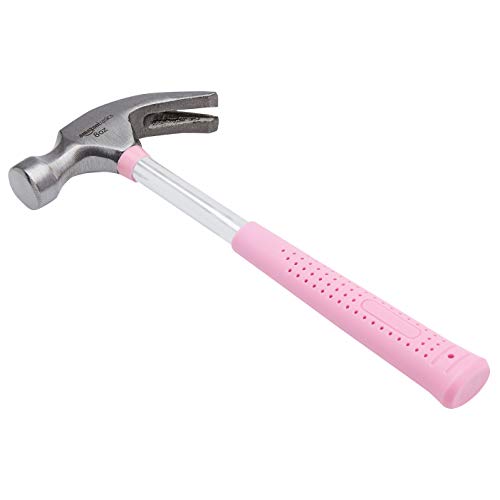 Amazon Basics 8 oz Claw Hammer with Shock Reduction, No-Slip Rubber Grip, Pink