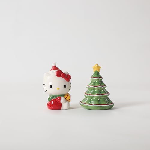 Hello Kitty and Tree Salt and Pepper Set, 4.75"L x 2.625"W x 3.5"H created by Blue Sky Clayworks